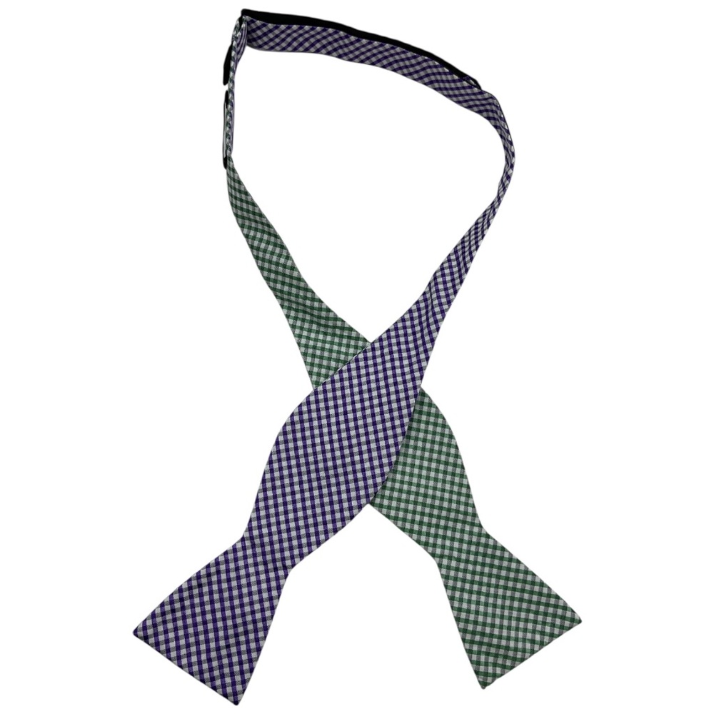 COUNTESS MARA Purple/Green Double Side Tartan Silk LUXURY Self Bow Tie HANDMADE